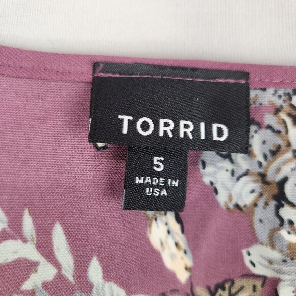 Torrid Purple  Floral Tie Waist Short Sleeve Top Blouse 5X V Neck Babydoll - Picture 5 of 7